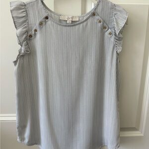 LOFT Women's Striped Ruffle Sleeve Top - Black and White